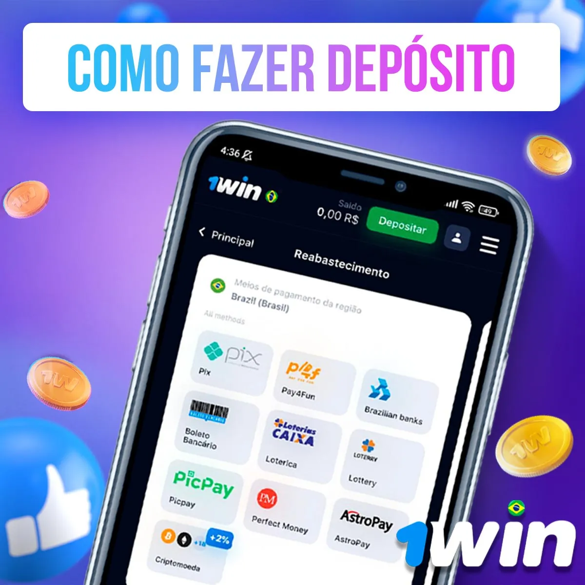 Uma visão geral de como fazer um depósito na versão mobile da casa de apostas 1win no Brasil