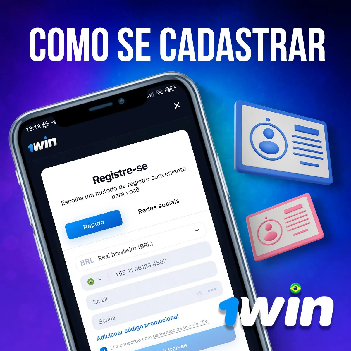 Instruções sobre como se registrar no aplicativo de apostas 1win no Brasil