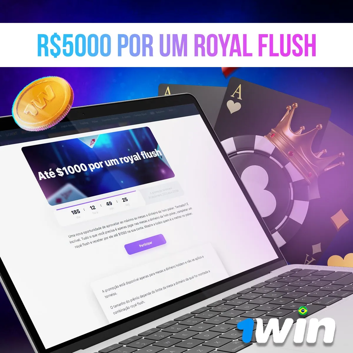 Análise do bônus de R$5000 por um Royal Flush da casa de apostas 1win no Brasil