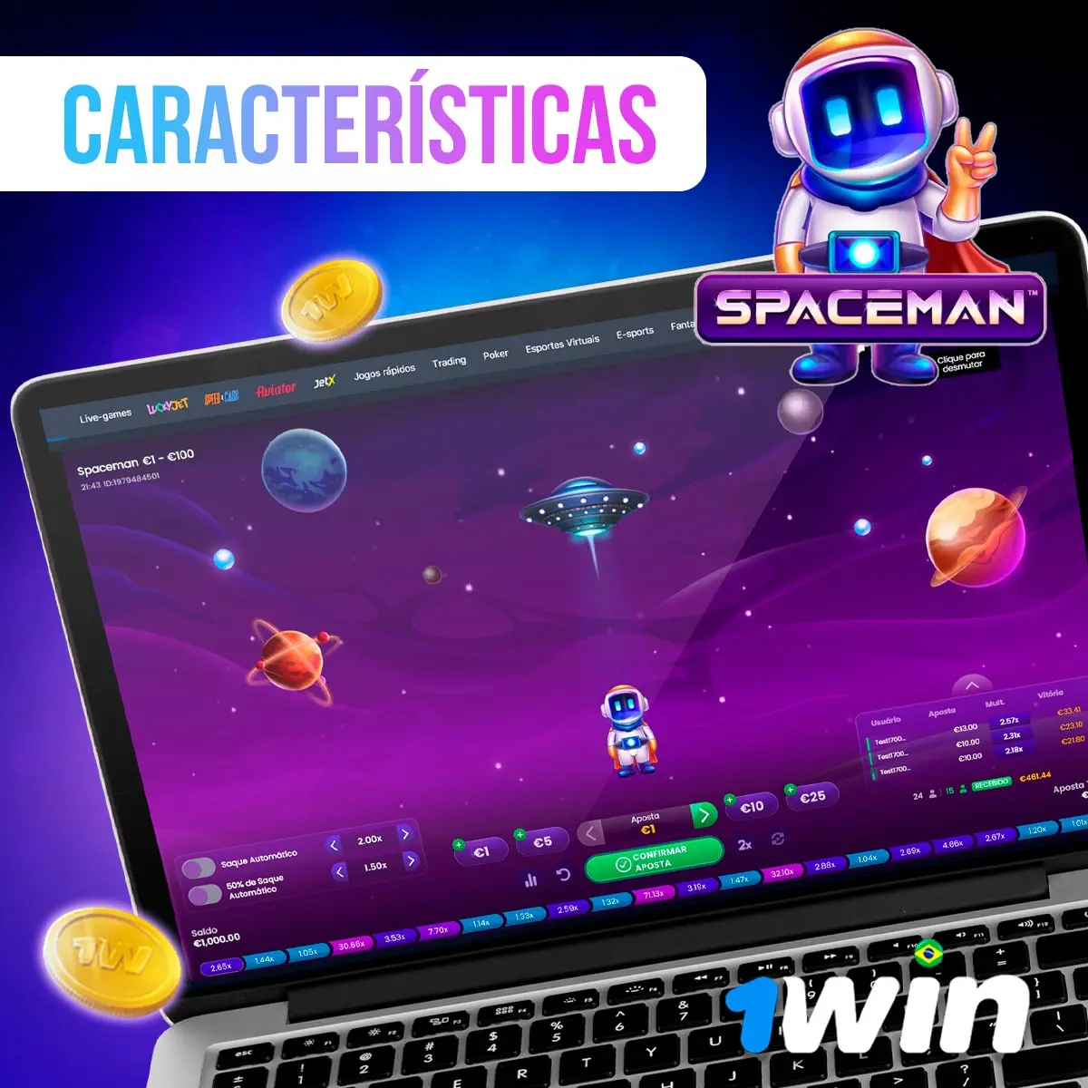 Principais recursos do jogo Spaceman da 1win